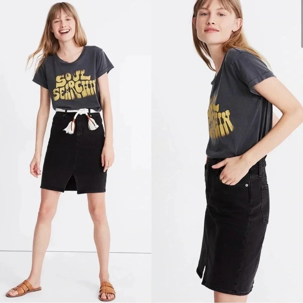 Madewell NWT Black Stretch Denim Pegged Pencil Skirt Size 28